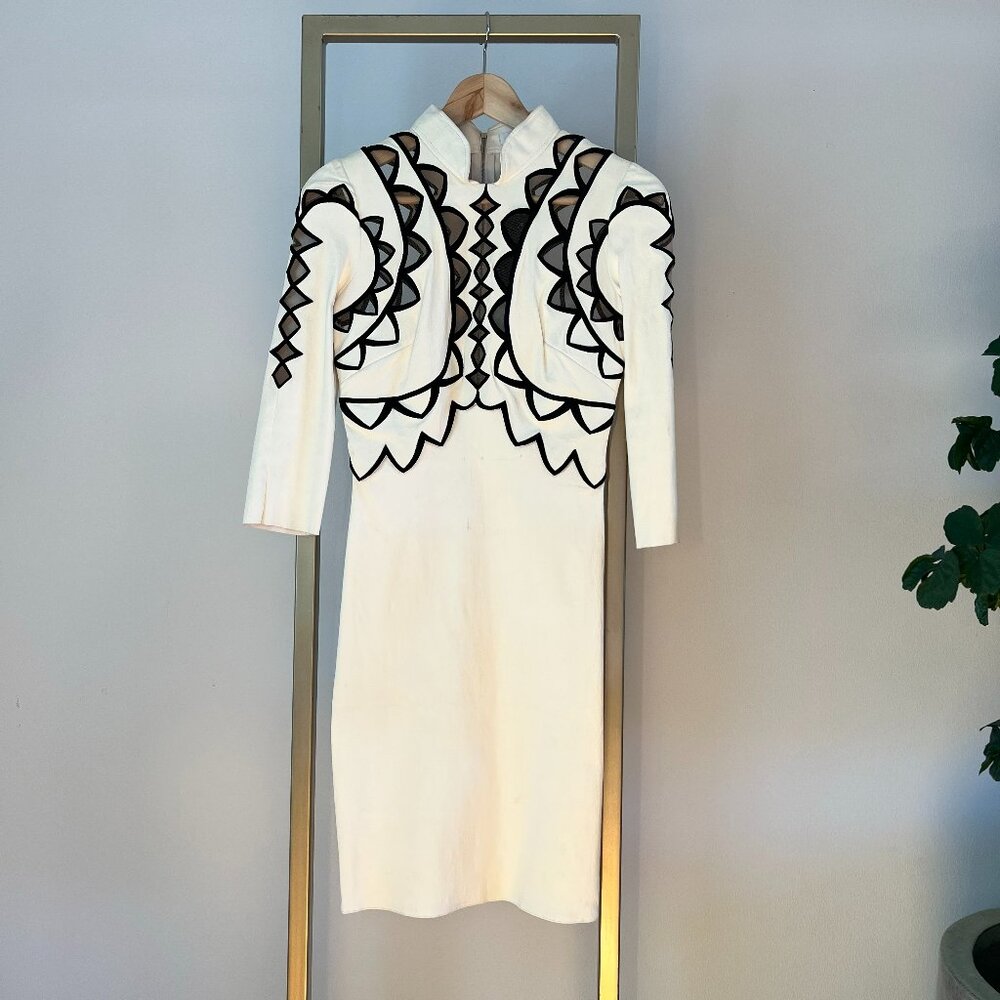 Jitrois, Chrysler Dress, White stretch leather with black embroidery, Si…